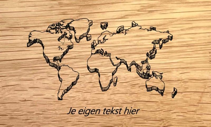 Borrelplank wereldkaart in 3D - Reis & Avontuur graveringen