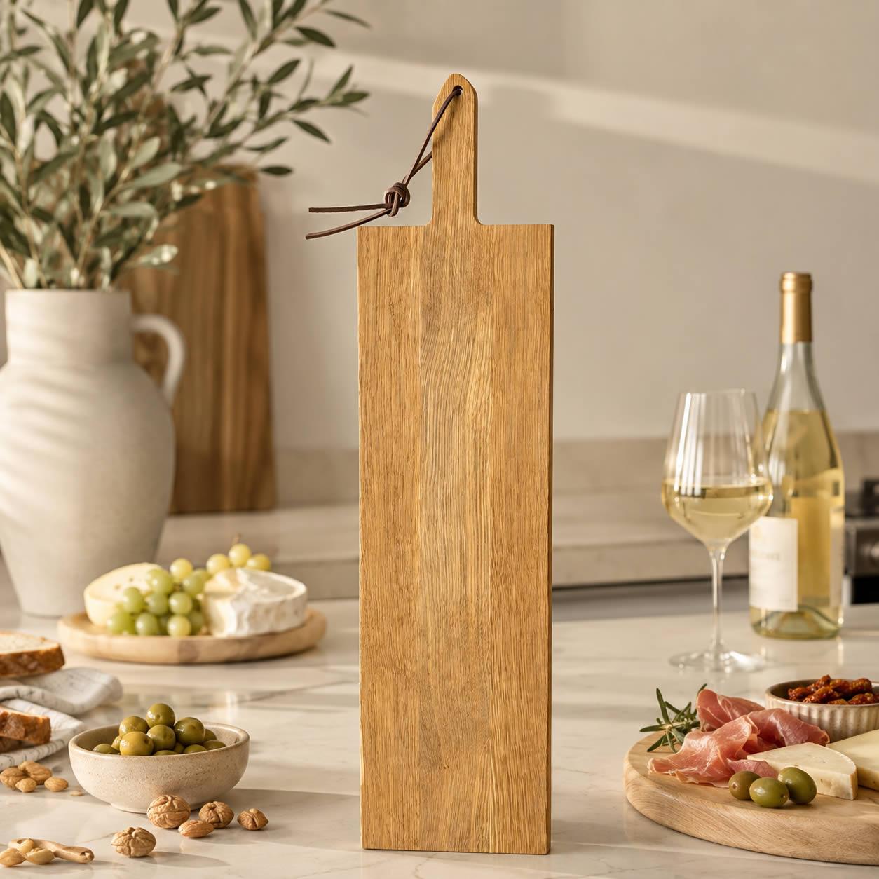Eikenhouten borrelplank 74cm met handvat - TAPASPLANK XL