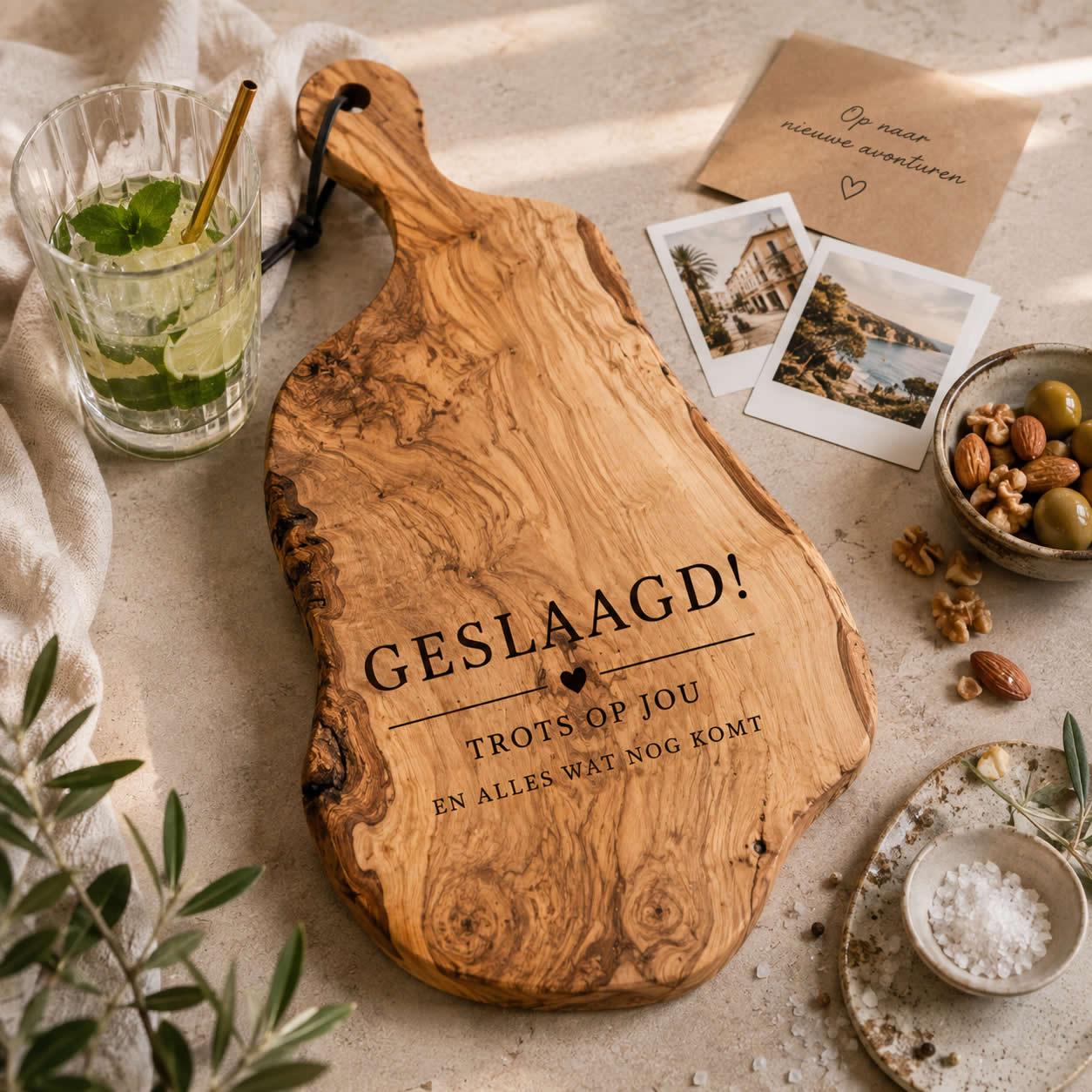 Cadeau voor Geslaagde Vriendin – Borrelplank met Naam of Tekst
